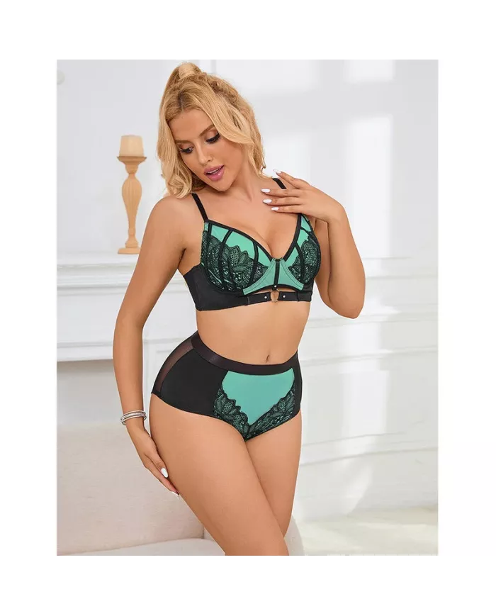 SUBBLIME - 955557 ENSEMBLE SOUTIEN-GORGE EN CUIR VERNI VERT AVEC FERMETURE ÉCLAIR S/M SUBBLIME - 955557 ENSEMBLE SOUTIEN-GORGE EN CUIR VERNI VERT AVEC FERMETURE ÉCLAIR S/M