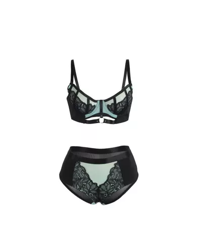 SUBBLIME - 955564 ENSEMBLE SOUTIEN-GORGE À FERMETURE ÉCLAIR EN CUIR VERNI VERT L/XL