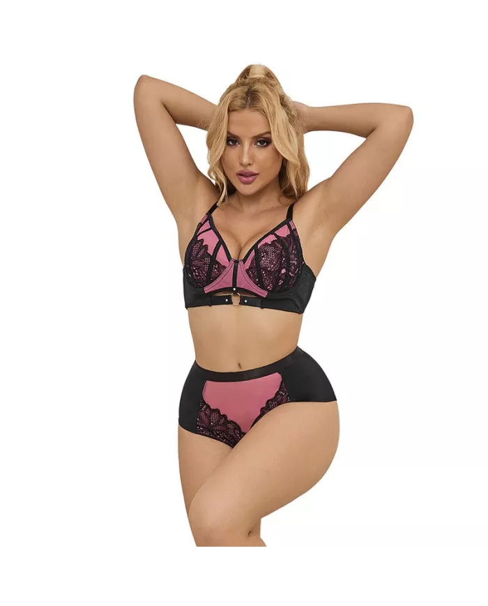 SUBBLIME - 955588 ENSEMBLE SOUTIEN-GORGE EN CUIR VERNI ROSE AVEC FERMETURE ÉCLAIR L/XL