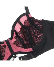 SUBBLIME - 955588 ENSEMBLE SOUTIEN-GORGE EN CUIR VERNI ROSE AVEC FERMETURE ÉCLAIR L/XL