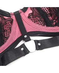 SUBBLIME - 955588 ENSEMBLE SOUTIEN-GORGE EN CUIR VERNI ROSE AVEC FERMETURE ÉCLAIR L/XL