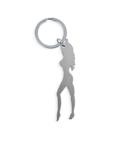 DIABLO PICANTE - PORTE-CLÉS AVEC SILHOUETTE FÉMININE ARGENTÉE AVEC DÉCAPOTEUR