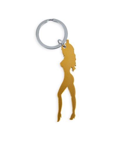 DIABLO PICANTE - PORTE-CLÉS AVEC SILHOUETTE FÉMININE COULEUR OR AVEC DÉCAPOTEUR