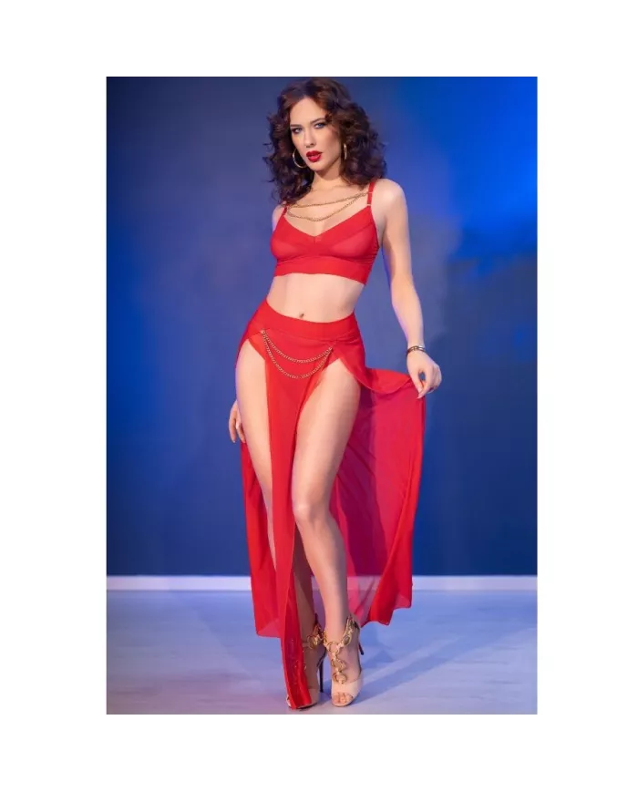 CHILIROSE - CR 4850 ENSEMBLE TOP ET LEGGINGS ROUGE AVEC ACCESSOIRES DORÉS S CHILIROSE - CR 4850 ENSEMBLE TOP ET LEGGINGS ROUGE AVEC ACCESSOIRES DORÉS S