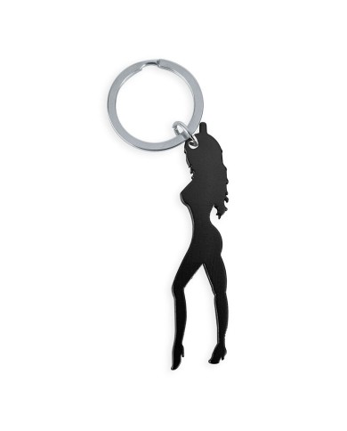 DIABLO PICANTE - PORTE-CLÉS AVEC SILHOUETTE FÉMININE DE COULEUR NOIRE AVEC DÉCAPOTE-BIÈRE