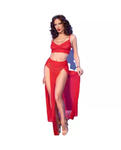 CHILIROSE - CR 4850 ENSEMBLE TOP ET LEGGINGS ROUGE AVEC ACCESSOIRES DORÉS L