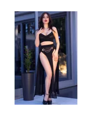 CHILIROSE - CR 4672 JUPE TOP NOIRE ET STRING AVEC CHAÎNES DORÉ XL