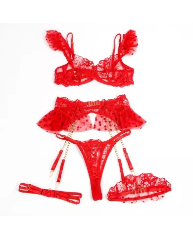 SUBBLIME - 957513 ENSEMBLE SOUTIEN-GORGE ET JARRETELLE EN DENTELLE ROUGE L/XL