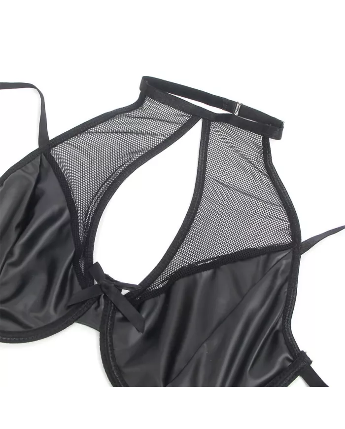 SUBBLIME - 957599 ENSEMBLE SOUTIEN-GORGE ET JUPE EN CUIR NOIR L/XL