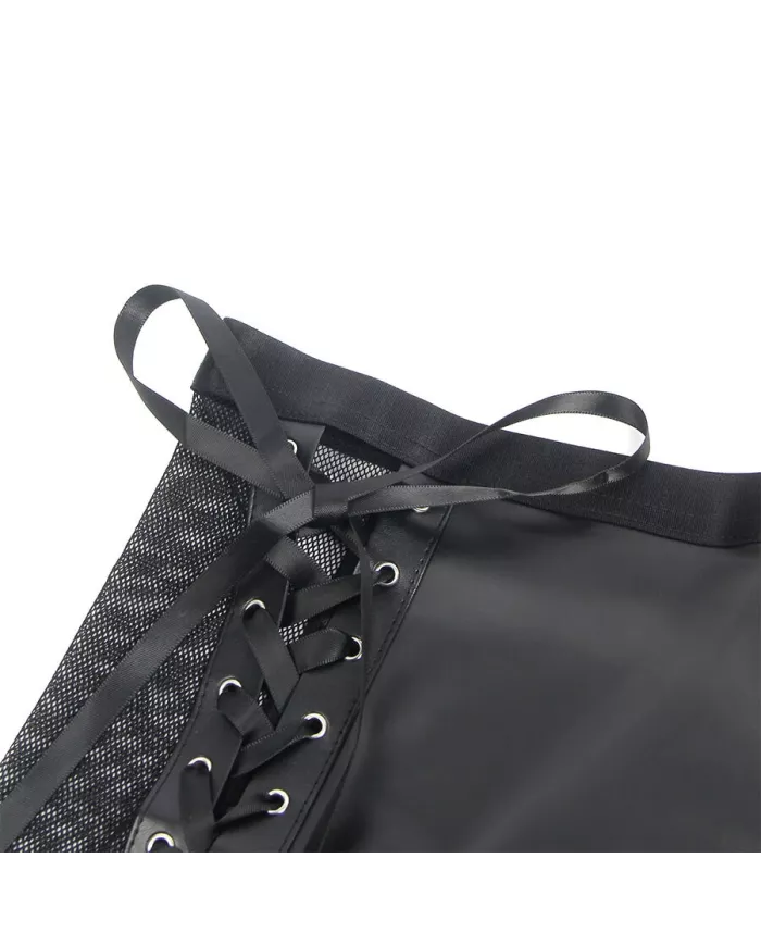 SUBBLIME - 957599 ENSEMBLE SOUTIEN-GORGE ET JUPE EN CUIR NOIR L/XL