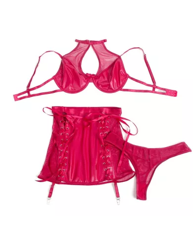 SUBBLIME - 957612 ENSEMBLE SOUTIEN-GORGE ET JUPE EN CUIR ROUGE L/XL