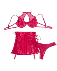 SUBBLIME - 957612 ENSEMBLE SOUTIEN-GORGE ET JUPE EN CUIR ROUGE L/XL