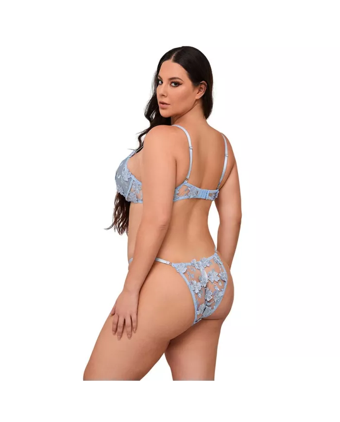 SUBBLIME - 957636 ENSEMBLE SOUTIEN-GORGE ET CULOTTE BRODÉS DE FLEURS BLEU CIEL L/XL