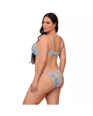 SUBBLIME - 957636 ENSEMBLE SOUTIEN-GORGE ET CULOTTE BRODÉS DE FLEURS BLEU CIEL L/XL