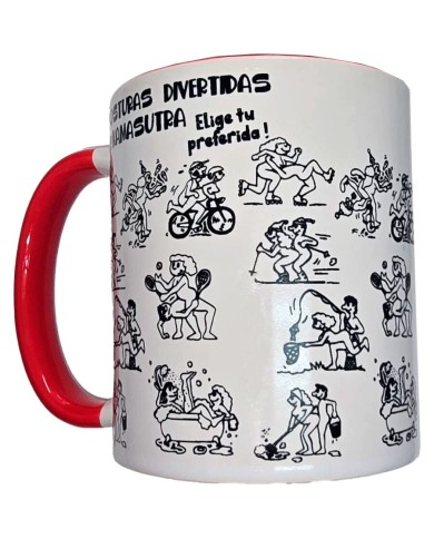 DIABLO PICANTE - TASSE BLANCHE POSITIONS KAMASUTRA AVEC ANSE ROUGE 370 ML