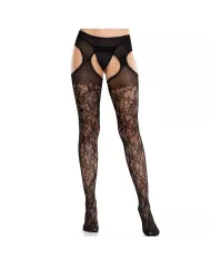 LEG AVENUE - BAS EN DENTELLE FLORALE AVEC JARRETELLES UNITED BLACK