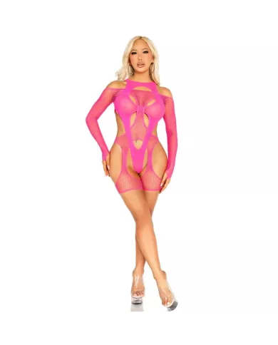 LEG AVENUE - BODYSTOCKING RÉSEILLE AVEC PORTE-JARRETELLES ET HARNAIS ROSE FLUO LEG AVENUE - BODYSTOCKING RÉSEILLE AVEC PORTE-JARRETELLES ET HARNAIS ROSE FLUO