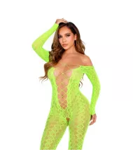 LEG AVENUE - BODYSTOCKING SANS FOURCHE EN DENTELLE SERPENT EXOTIQUE VERT FLUO