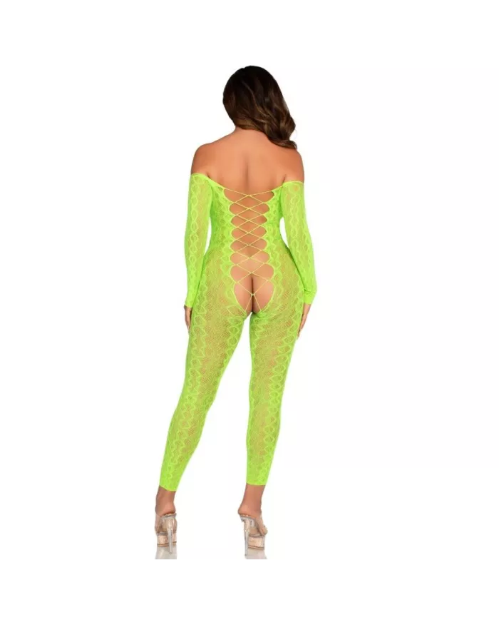 LEG AVENUE - BODYSTOCKING SANS FOURCHE EN DENTELLE SERPENT EXOTIQUE VERT FLUO
