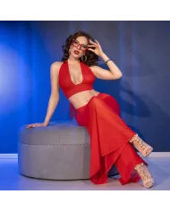 CHILIROSE - CR 4857 ENSEMBLE HAUT ET PANTALON ROUGE TAILLE S CHILIROSE - CR 4857 ENSEMBLE HAUT ET PANTALON ROUGE TAILLE S