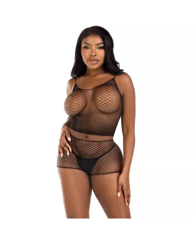 LEG AVENUE - ENSEMBLE T-SHIRT & PANTALON RÉSILLE NOIR