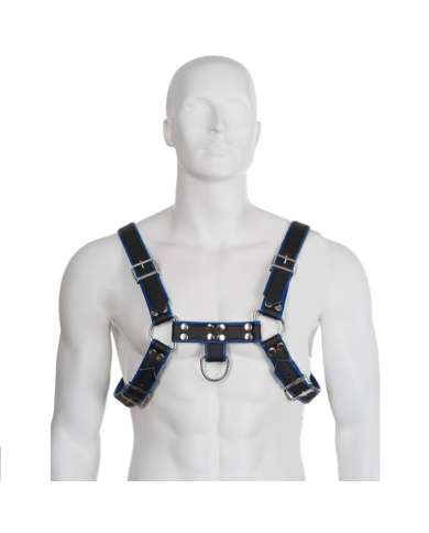 LEATHER BODY - HARNAIS EN CUIR BLEU ET NOIR POITRINE BULLDOG