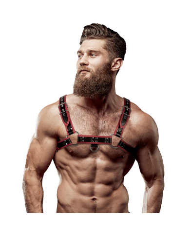FETISH SUBMISSIVE ATTITUDE - HARNAIS DE POITRINE EN ÉCO-CUIR POUR HOMME NOIR/ROUGE