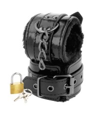 DARKNESS - MENOTTES DE CHEVILLE RÉGLABLES EN CUIR NOIR AVEC CADENAS
