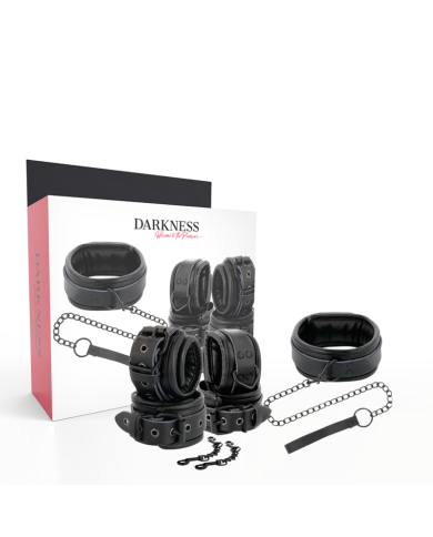 DARKNESS - MENOTTES ET COLLIER EN CUIR NOIR