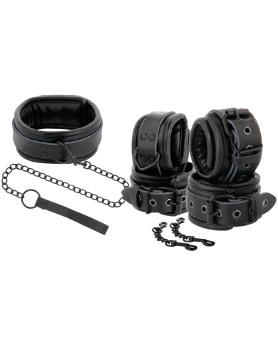 DARKNESS - MENOTTES ET COLLIER EN CUIR NOIR