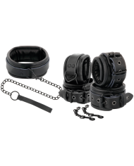 DARKNESS - MENOTTES ET COLLIER EN CUIR NOIR