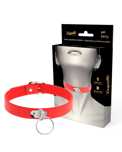COQUETTE CHIC DESIRE - COLLIER CUIR VEGAN ROUGE FEMME ACCESSOIRE FÉTICHE
