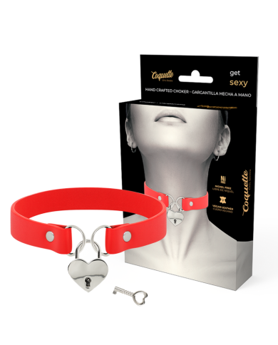 COQUETTE CHIC DESIRE - COLLIER EN CUIR VEGAN ROUGE AVEC ACCESSOIRE COEUR AVEC CL?