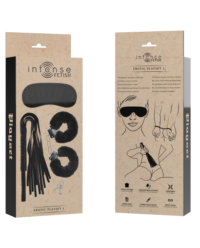 INTENSE - FETISH PLAYSET ÉROTIQUE 1 AVEC MENOTTES, MASQUE AVEUGLE ET FLOGGER