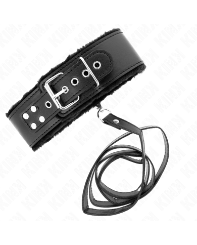 KINK - COLLIER AVEC LAISSE 116 CM AVEC CLOUS ARGENTÉS MODÈLE 4 NOIR AJUSTABLE 40-48 CM X 6 CM