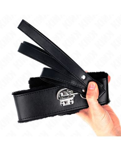 KINK - COLLIER AVEC LAISSE 116 CM AVEC CLOUS ARGENTÉS MODÈLE 4 NOIR AJUSTABLE 40-48 CM X 6 CM
