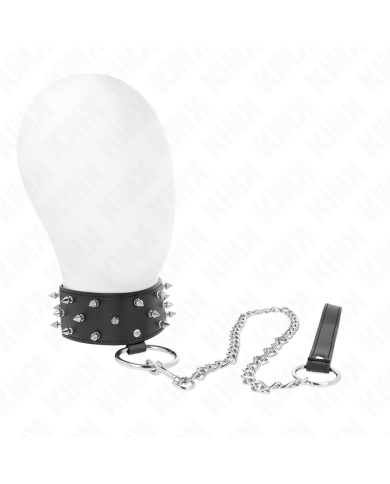 KINK - COLLIER AVEC LAISSE 65 CM AVEC CLOUS ARGENTÉS MODÈLE 5 RÉGLABLE 36-43 CM X 5 CM