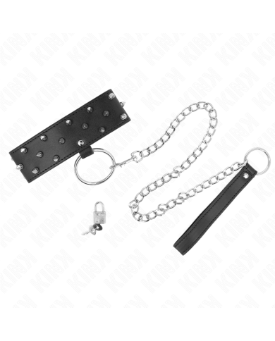 KINK - COLLIER AVEC LAISSE 65 CM AVEC CLOUS ARGENTÉS MODÈLE 5 RÉGLABLE 36-43 CM X 5 CM