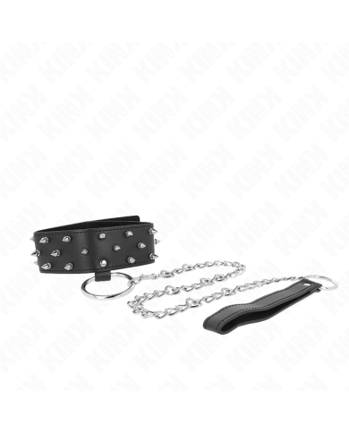 KINK - COLLIER AVEC LAISSE 65 CM AVEC CLOUS ARGENTÉS MODÈLE 5 RÉGLABLE 36-43 CM X 5 CM
