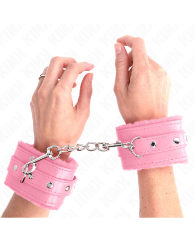 KINK - APPUI-POIGNETS DOUBLÉS DE FOURRURE PREMIUM ROSE AVEC CEINTURE ROSE RÉGLABLE 17-29 CM X 6 CM