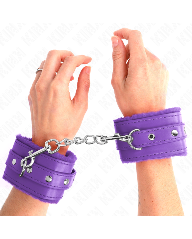 KINK - APPUI-POIGNETS DOUBLÉS DE FOURRURE PREMIUM VIOLET AVEC CEINTURE VIOLET AJUSTABLE 17-29 CM X 6 CM