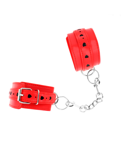 KINK - APPAREILS-POIGNETS ROUGES AVEC INCRUSTATION COEUR NOIR RÉGLABLE 21-28 CM X 5,5 CM