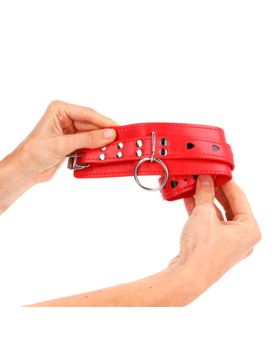 KINK - APPAREILS-POIGNETS ROUGES AVEC INCRUSTATION COEUR NOIR RÉGLABLE 21-28 CM X 5,5 CM