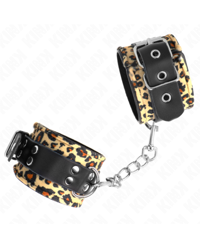 KINK - RETENUE-POIGNET EN CUIR VRAI LÉOPARD RÉGLABLE 18-29 CM X 5,5 CM
