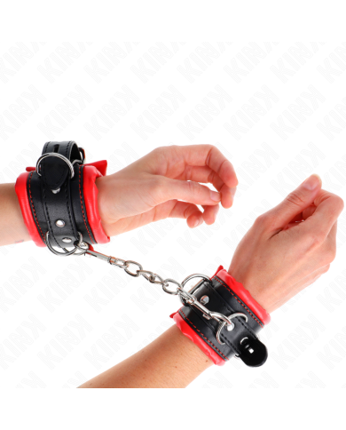 KINK - APPUI-POIGNETS LOURDS DOUBLÉS DE FOURRURE ROUGE AJUSTABLES 20-30 CM X 6 CM