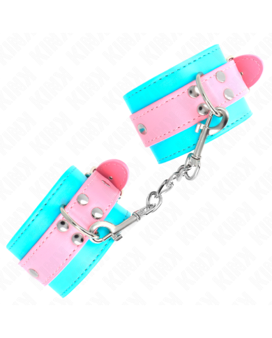 KINK - MIGNONS ATTENTES-POIGNETS BLEU/ROSE AJUSTABLES 16-28 CM X 5 CM