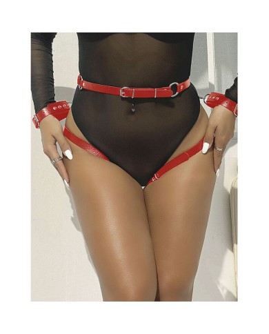 SUBBLIME - 953706 MENOTTES AVEC CEINTURE DE BONDAGE ROUGE TAILLE UNIQUE