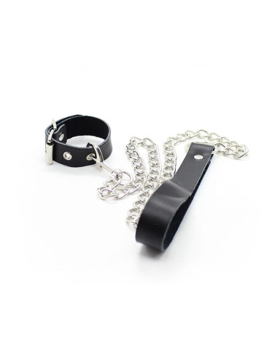 OHMAMA FETISH - COLLIER PÉNIS ET BRACELET EN CUIR AVEC CHAÎNE MÉTALLIQUE