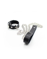 OHMAMA FETISH - COLLIER PÉNIS ET BRACELET EN CUIR AVEC CHAÎNE MÉTALLIQUE