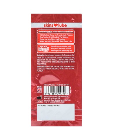SKINS - LUBRIFIANT FRUITÉ À BASE D'EAU FRAISE DOSE UNIQUE 5 ML